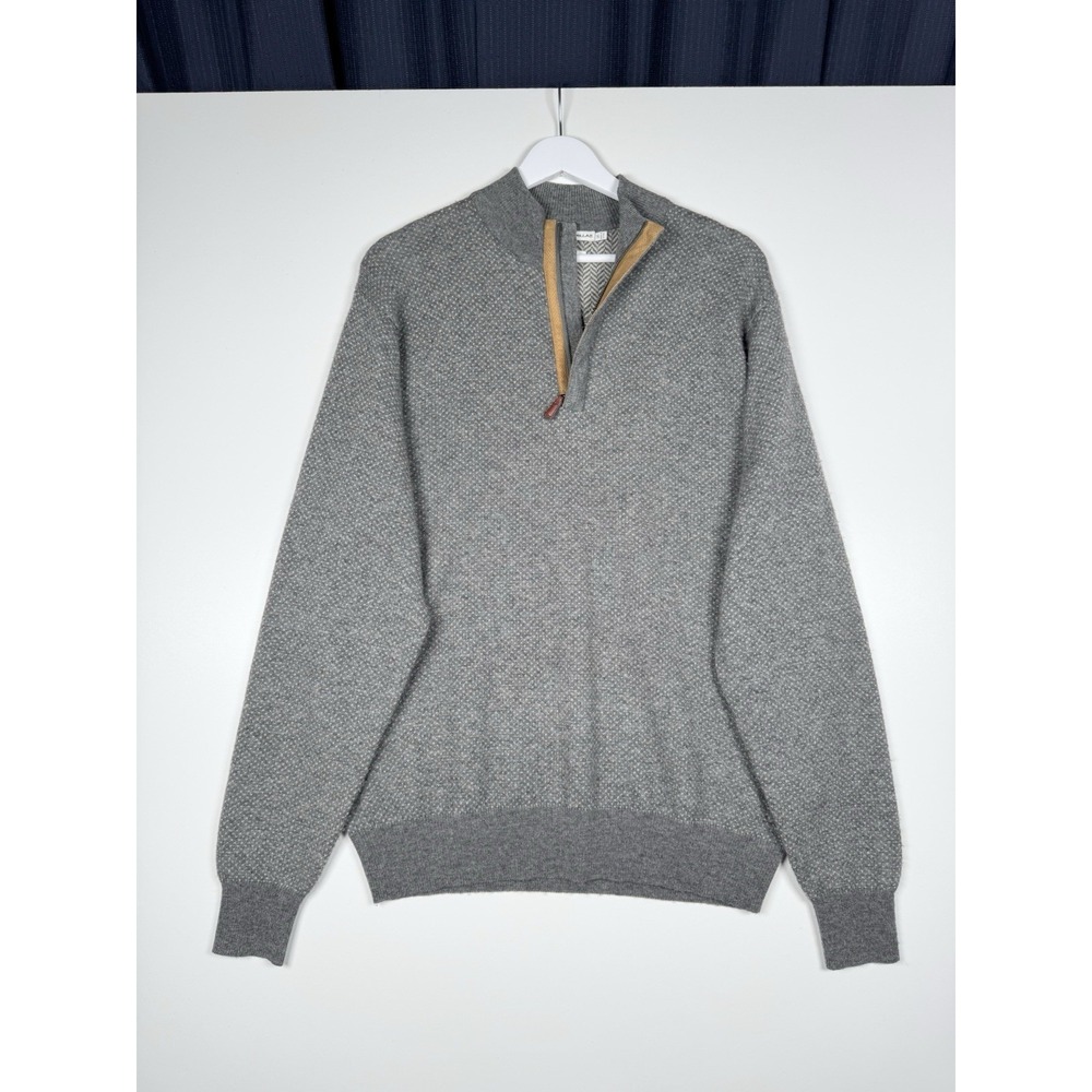Peter Millar Men's Wool Cashmere 1/4 Zip Sweater Herringbone Gray Small